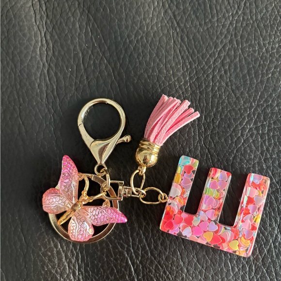 Pink Butterfly Letter E Bag Charm Keychain - Picture 4 of 4